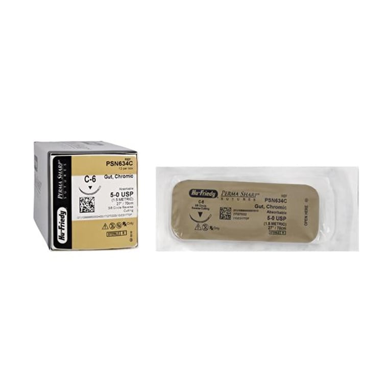 Perma Sharp 5/0 27" Chromic Gut Suture with C-6 Needle, 12/Pk. Made from stainless steel alloy