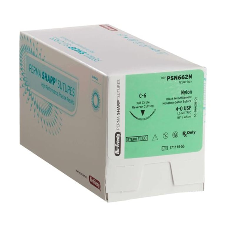 Perma Sharp 4/0 18" Black Nylon Suture with C-6 Needle, 12/Pk. Made from stainless steel alloy