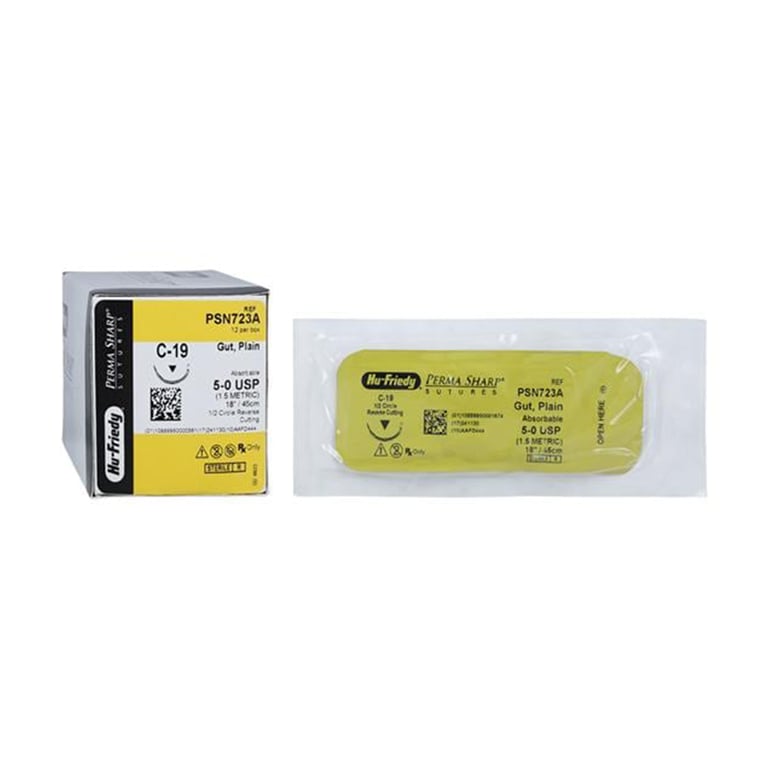 Perma Sharp 5/0 18" Plain Gut Absorbable Suture with C-19, 1/2 Circle Needle, 12/Pk. Made