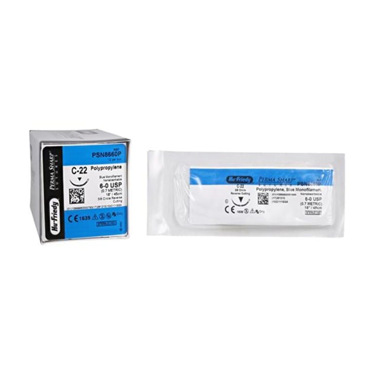 Perma Sharp 6/0 18" Polypropylene Blue Suture with C-22, 3/8 Circle Needle, 12/Pk. Made