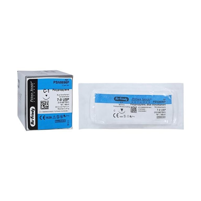 Perma Sharp 7/0 18" Polypropylene Blue Suture with C-1, 3/8 Circle Needle, 12/Pk. Made