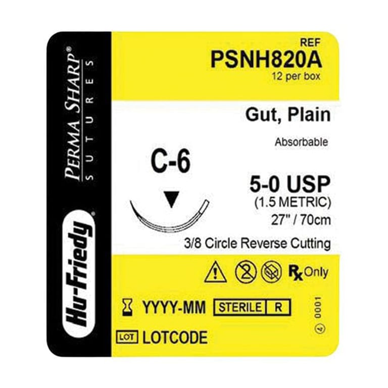 Perma Sharp 5/0 27" Plain Gut Suture with C-6 Needle, 12/Pk. Made from stainless steel alloy