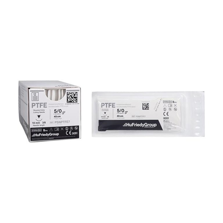 Perma Sharp 5/0 18" PTFE Suture with C-1, 3/8 Circle Needle, 12/Pk. Made from stainless steel alloy