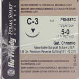 Perma Sharp 5/0, 18" Chromic Gut Absorbable Suture with Reverse Cutting C-3 Needle 13 mm