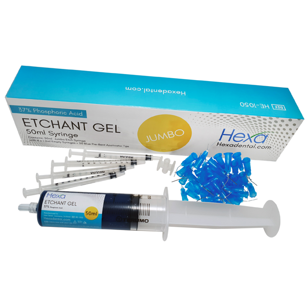 Hexa Etchant Gel 37% Phosphoric Acid, Jumbo Etch Syringe Refill - 1 x 50 mL Syringe with 4 x 1.2