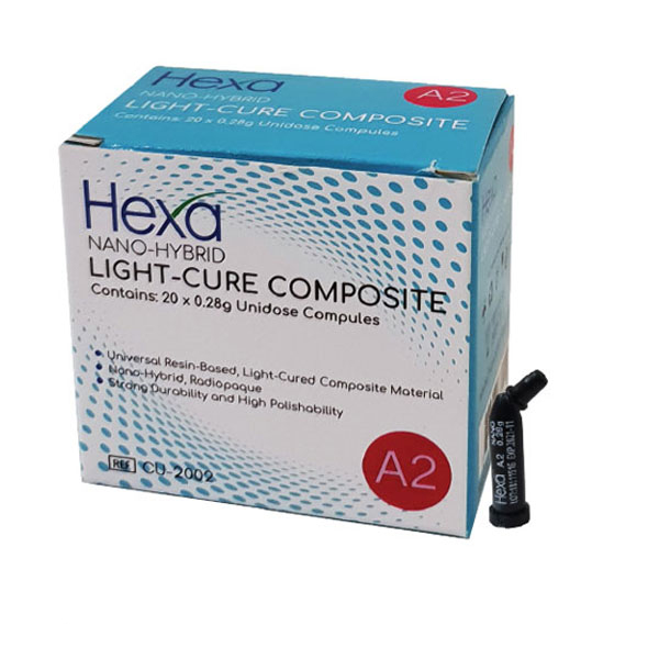 Hexa Nano-Hybrid Light-Cure Composite - A3, 20 x 0.28 Gm Unidose Compules. Universal Resin-Based