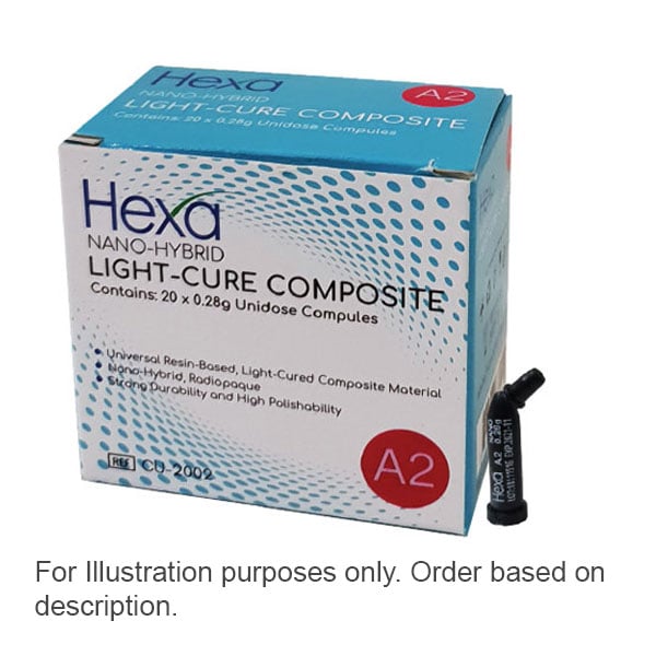 Hexa Nano-Hybrid Light-Cure Composite - A3.5, 20 x 0.28 Gm Unidose Compules. Universal Resin-Based