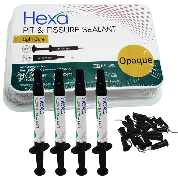 Hexa Pit & Fissure Sealant - Opaque shade. 4 x 2 gm syringes & 20 bent tips. Light cure