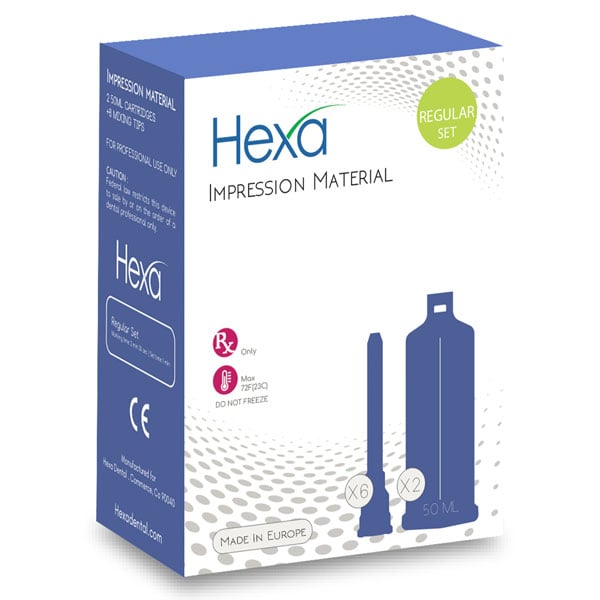 Hexa VPS Impression Material, Light Body, Regular Set, 2 - 50 ml cartridges & 6 mixing tips