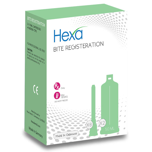Hexa Bite Registration - Super Fast Set, 2 - 50 ml cartridges & 6 mixing tips. Working Time: 15