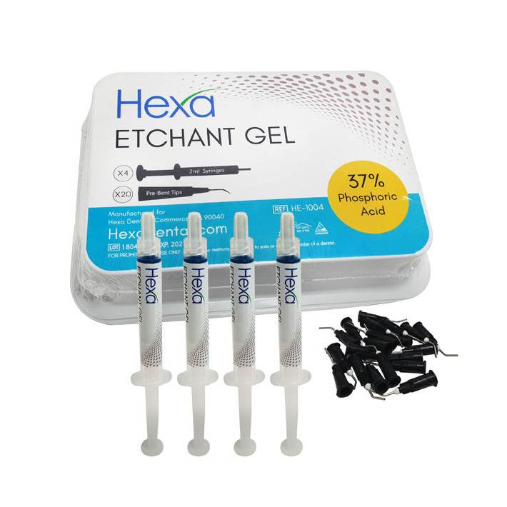 Hexa Etchant Gel 37% Phosphoric Acid, Blue. Bulk Kit: 24 - 2 mL Syringes & 25 Pre-bent Tips