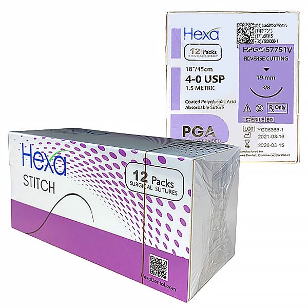 Hexa 4/0, 18" PGA Violet Braided Sutures with C6 Reverse Cutting Needle, 12/Box, Absorbable, 3/8
