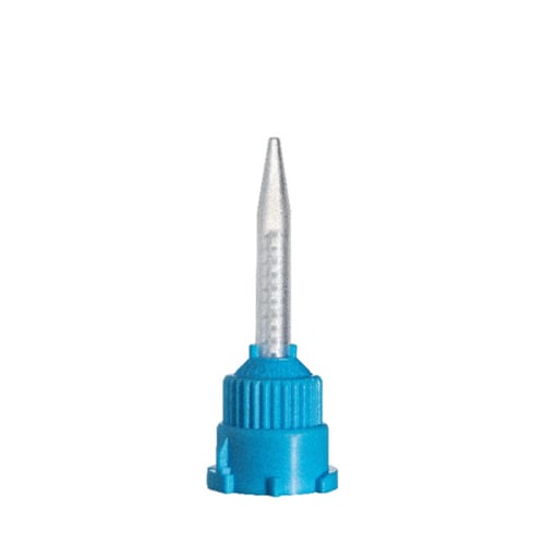 Hexa Acrylic Crown & Bridge T-Mixer Mixing Tips 25/Pk. 1:1 & 2:1 Ratio, Blue/Clear, 3.2mm