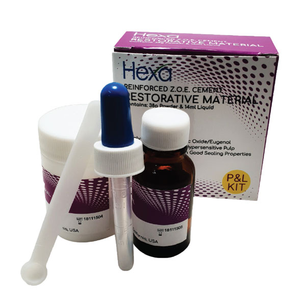 Hexa Restorative Material Z.O.E. Cement - 38g Powder and 14ml Liquid. Polymer reinforced zinc