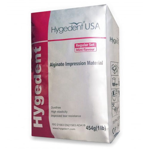 Hygedent Alginate - Regular Set, Mint Flavored, 1 Lb Bag. Dust Free. Red color powder. Time