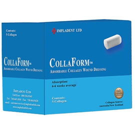 CollaForm Plugs 10 x 20 mm 5/Box. Absorbable Collagen Wound Dressing composed of bovine collagen