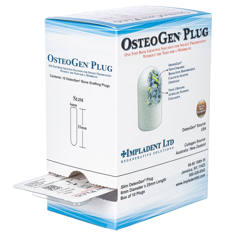 OsteoGen 6mm x 25mm Slim Bone Grafting Plugs, 10/Box. Made from a combination of bioactive