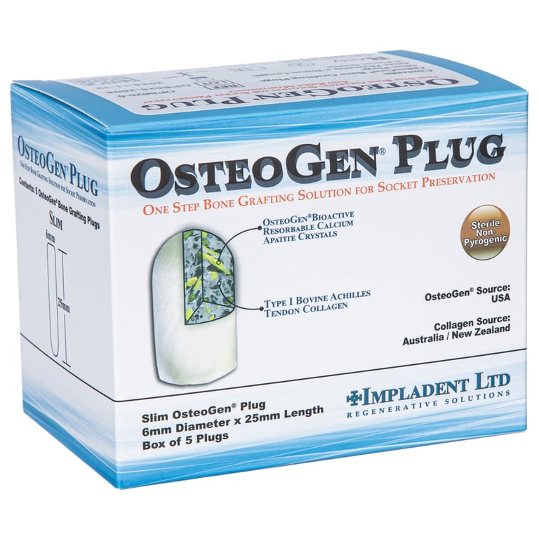 OsteoGen 6mm x 25mm Slim Bone Grafting Plugs, 5/Box. Made from a combination of bioactive