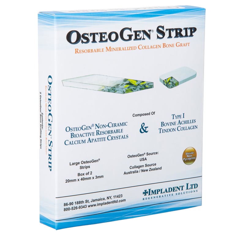 OsteoGen Strip 20mm x 40mm x 3mm Large Resorbable Mineralized Collagen Bone Graft, 2/Box. Made