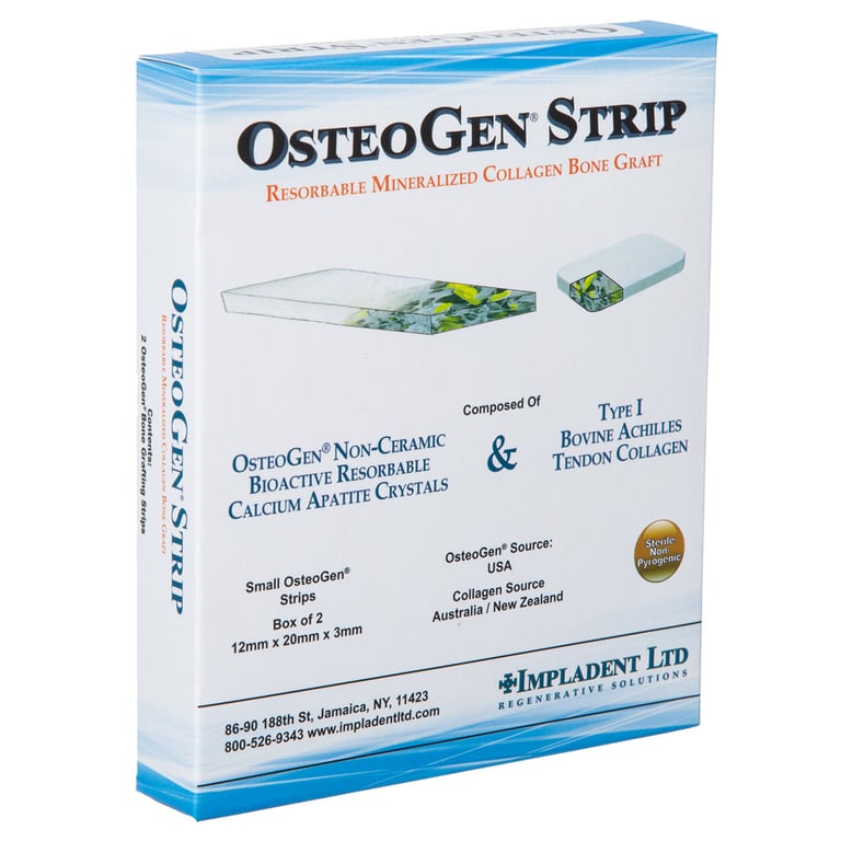 OsteoGen Strip 12mm x 20mm x 3mm Small Resorbable Mineralized Collagen Bone Graft, 2/Box. Made