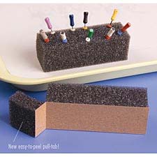 Endo-Cushion Disposable foam cushions hold, arrange and clean small instruments during endodontic