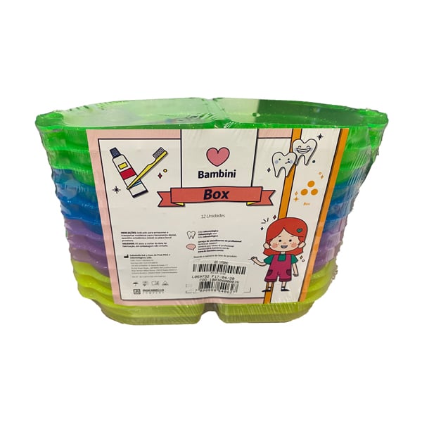 Bambini Retainer Box - Assorted Colors 12/Pk. Plastic with Hinged Lid. Size: 2.5"W x 3."L x