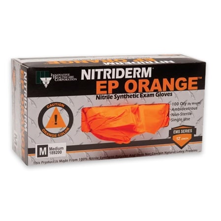 NitriDerm EP Orange Nitrile Synthetic Exam Gloves, Large, Powder-Free, Non-Sterile, Textured, 12"
