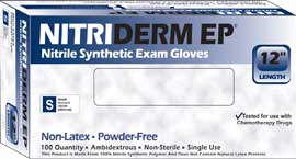 Nitriderm EP Nitrile Exam gloves: MEDIUM Non-Sterile, Powder-Free, Smooth, Blue, box of 100 Medium
