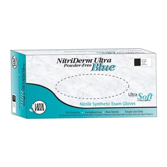 NitriDerm Ultra Blue Nitrile Exam gloves: Medium, Non-Sterile, Powder-Free, Fingertip Textured