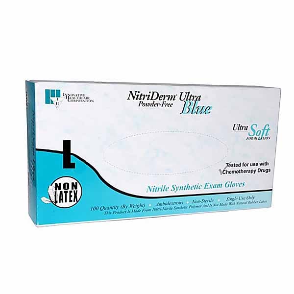 NitriDerm Ultra Blue Nitrile Exam gloves: Large, Non-Sterile, Powder-Free, Fingertip Textured