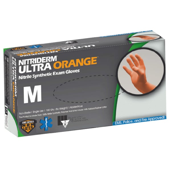 NitriDerm Ultra Orange Nitrile Exam gloves: Large, Non-Sterile, Powder-Free, Textured, Orange