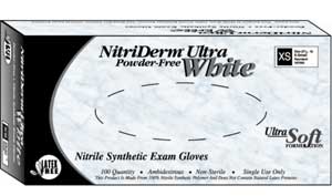 NitriDerm Ultra White Nitrile Exam Gloves: Extra-Large, Non-Sterile, Powder-Free, Textured