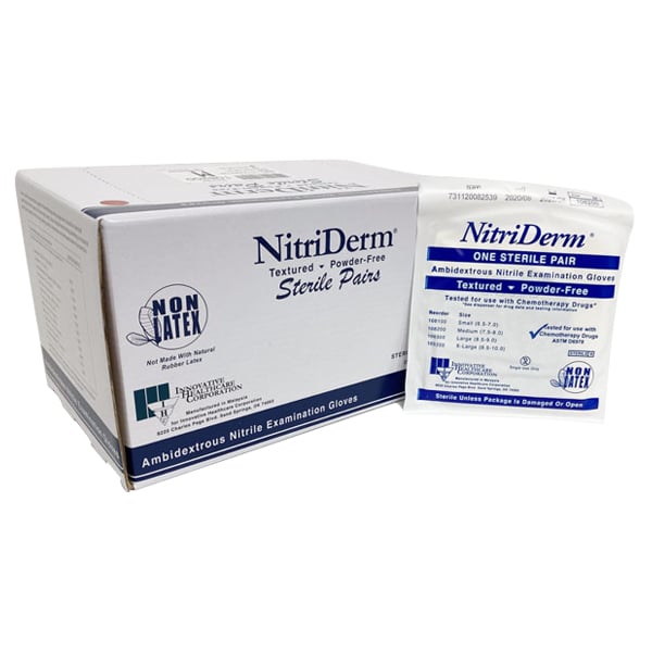 NitriDerm Nitrile Exam Glove, Small, 50 Pairs/Box. Sterile, Powder Free, Soft, highly elastic