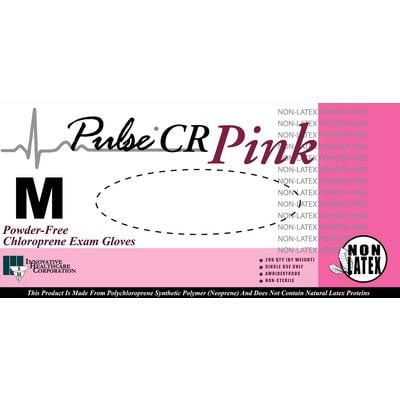 Pulse CR Chloroprene Exam Gloves, Medium, 200/Bx, Powder-Free, Textured, Pink, Non-Sterile, Latex