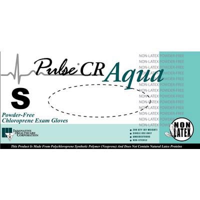 Pulse CR Chloroprene Exam Gloves, Small, 200/Bx, Powder-Free, Textured, Aqua, Non-Sterile, Latex
