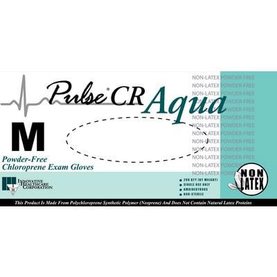 Pulse CR Chloroprene Exam Gloves, Medium, 200/Bx, Powder-Free, Textured, Aqua, Non-Sterile, Latex