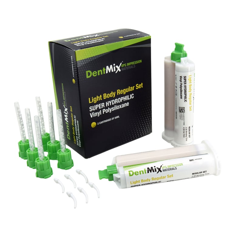 DentMix Light Body, Regular Set VPS Impression Material, Yellow, 2 - 50ml Cartridges and 6 Mixing