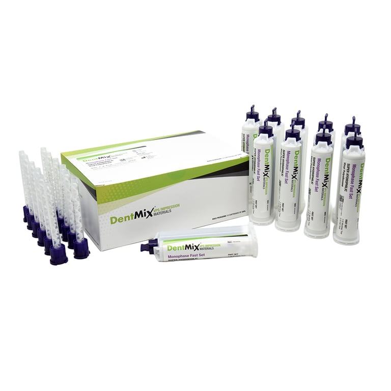 DentMix Monophase, Fast Set VPS Impression Material, Purple, 10 - 50ml Cartridges and 12 Mixing