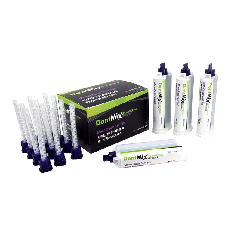 DentMix Monophase, Fast Set VPS Impression Material, Purple, 4 - 50ml Cartridges and 12 Mixing