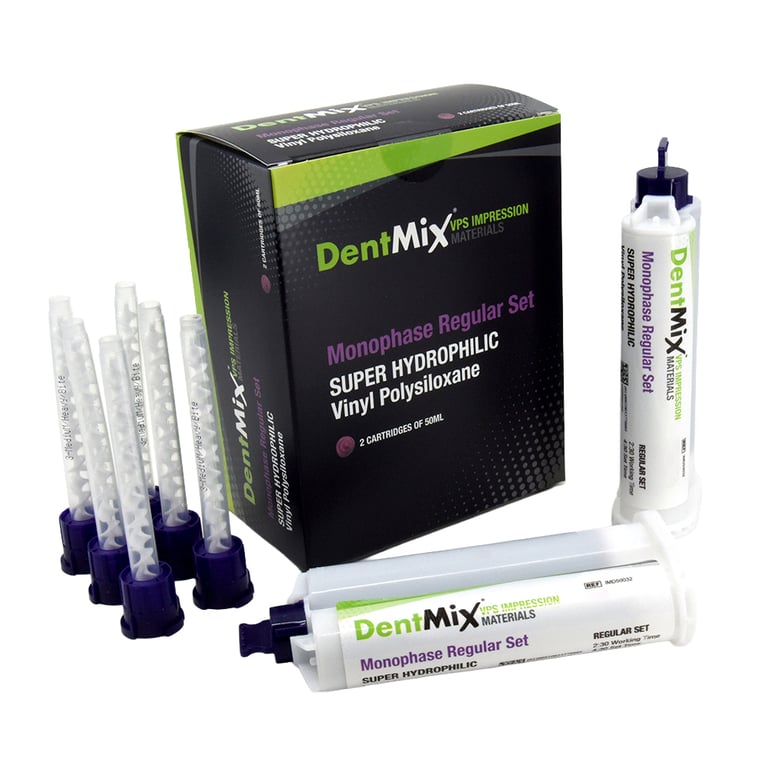 DentMix Monophase, Regular Set VPS Impression Material, Purple, 2 - 50ml Cartridges and 6 Mixing