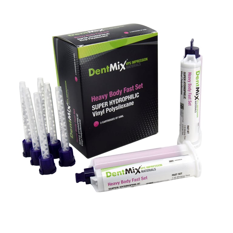 DentMix Heavy Body, Fast Set VPS Impression Material, Pink, 2 - 50ml Cartridges and 6 Mixing Tips