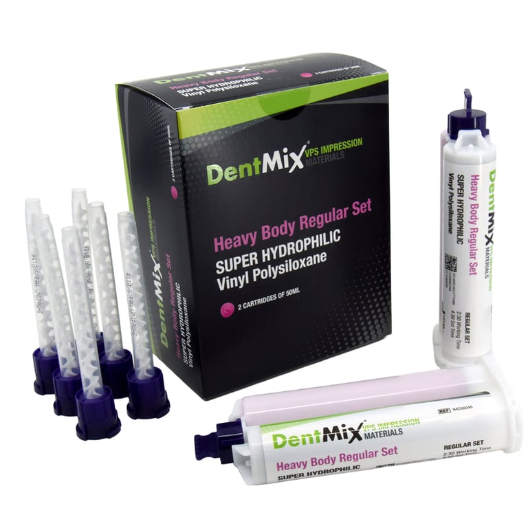 DentMix Heavy Body, Regular Set VPS Impression Material, Pink, 2 - 50ml Cartridges and 6 Mixing
