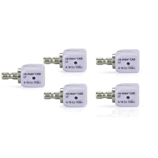 IPS e.max CAD CEREC Ivoclar LT Block, Shade D2 Size A16(L) 5/Pk. is a system of lithium disilicate