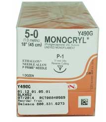 Ethicon Monocryl 5/0, 18" Monocryl Undyed Monofilament Absorbable Suture with Precision (Y493G)