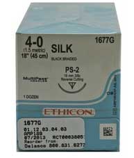 Ethicon Perma-Hand 4/0, 18" Silk Black Braided Non-Absorbable Suture with Reverse Cutting C-3