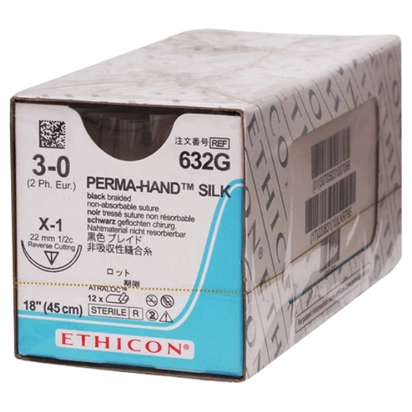 Ethicon Perma-Hand 3/0, 18" Silk Black Braided Non-Absorbable Suture with Reverse Cutting X-1