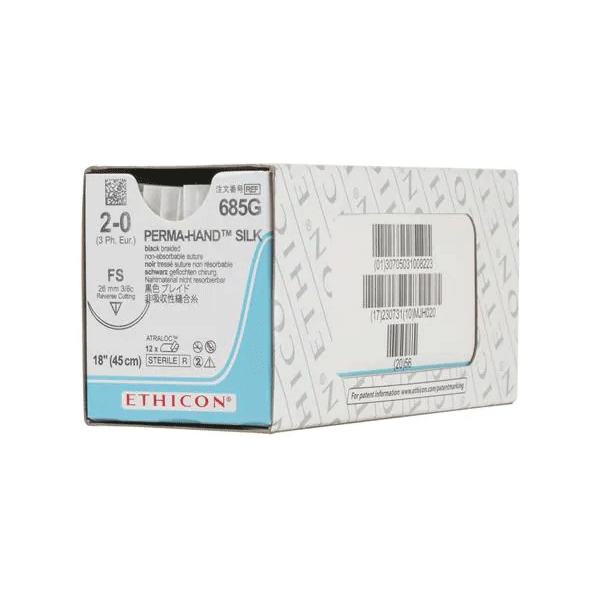 Ethicon Perma-Hand 2/0, 18" Silk Black Non-Absorbable Suture, 12/Box. Reverse cutting FS