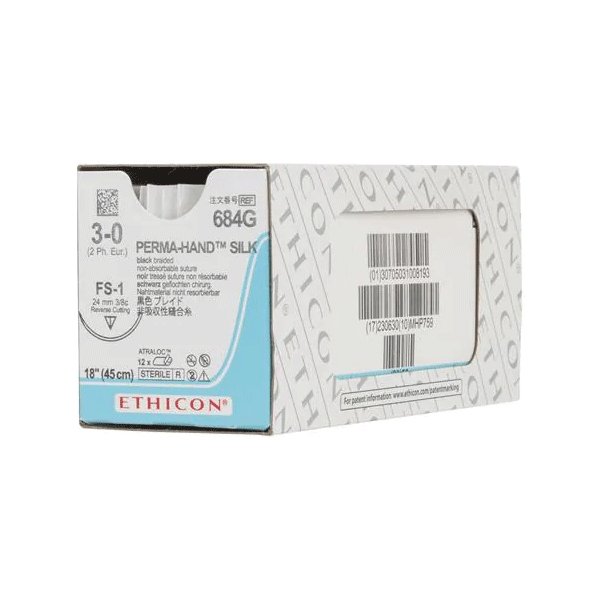 Ethicon Perma-Hand 3/0, 18" Silk Black Non-Absorbable Suture, 12/Box. Reverse cutting FS-1