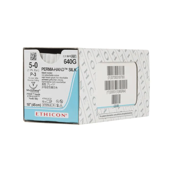 Ethicon Perma-Hand 5/0, 18" Silk Black Braided Non-Absorbable Suture, 12/Box. Precision point
