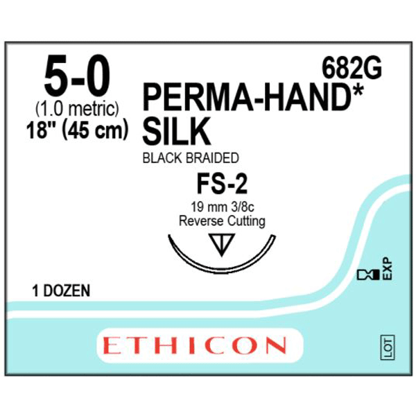 Ethicon Perma-Hand 5/0, 18" Silk Black Braided Non-Absorbable Suture, 12/Box. Reverse cutting FS-2